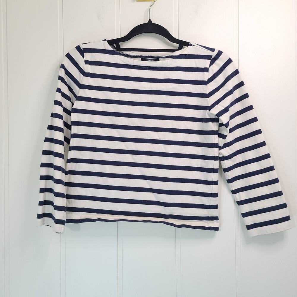 J.Crew Striped Shirt Navy White Boatneck Long Sleeve Classic Fit Heavy Knit XXS